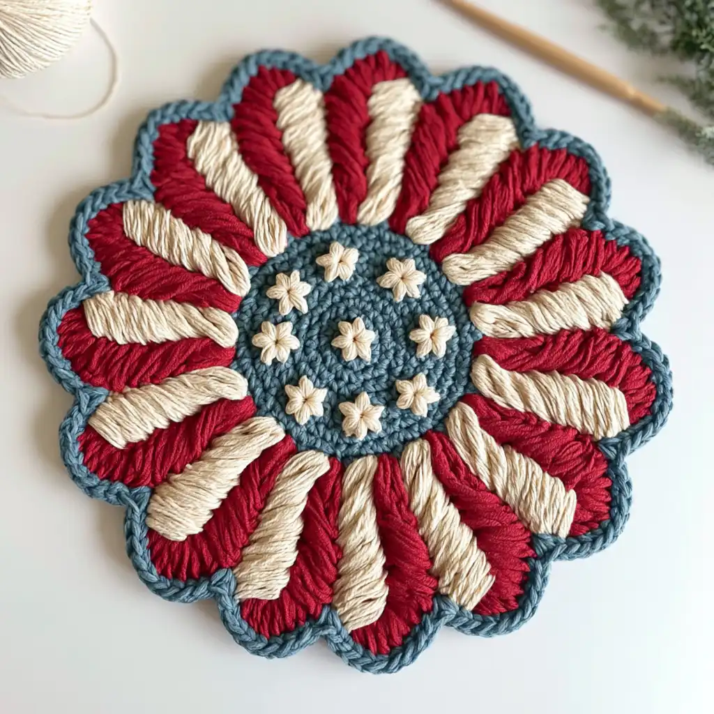 Crochet a Patriotic Flower Potholder for Summer
