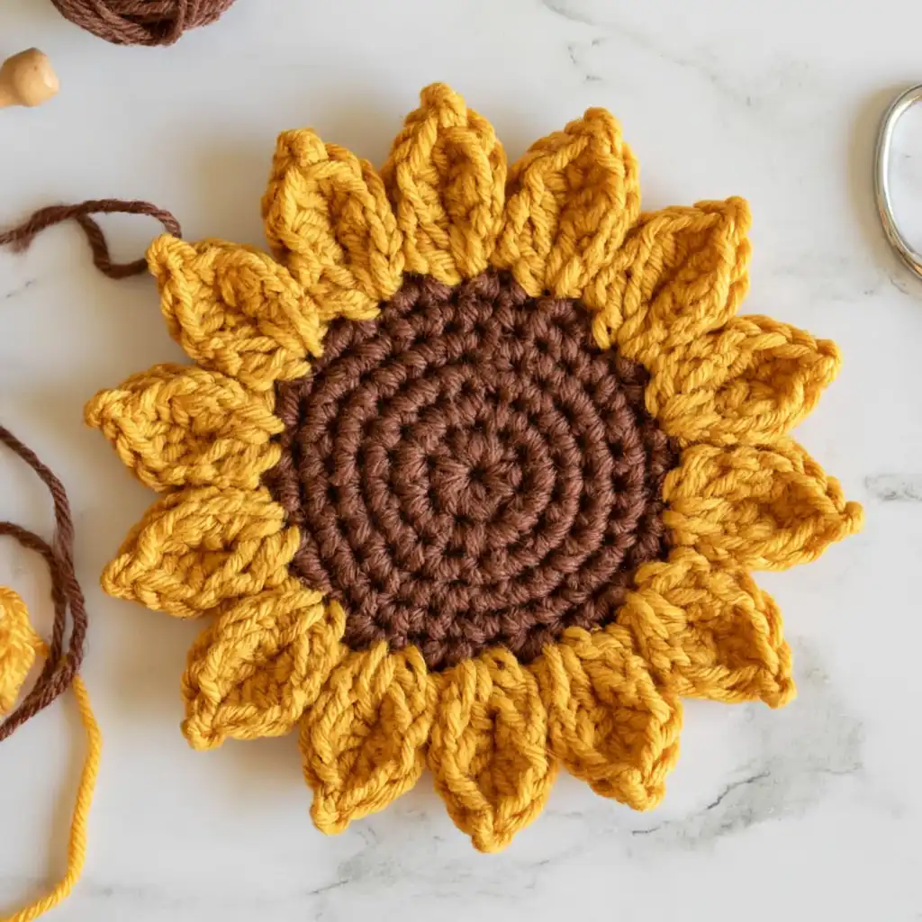 Crochet Sunflower Coasters: A Beginner-Friendly Project - step by step
